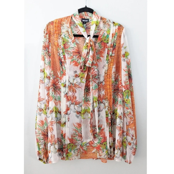 Roberto Cavalli Just Cavalli Floral Tie Neck Blouse - Picture 1 of 10